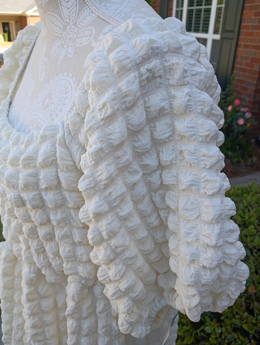 Simply Southern vory Textured Puff-Sleeve Maxi Bubble Dress Sz S - Picture 5 of 6